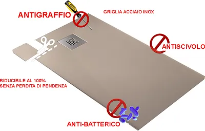 Produktbild von Duschwanne 100×105 cm Vulcano Line Slim Farbe Altrosa RAL 3014 aus Kunstharz und Marmorpulver mit er Ablaufgarnitur – FRASCIO