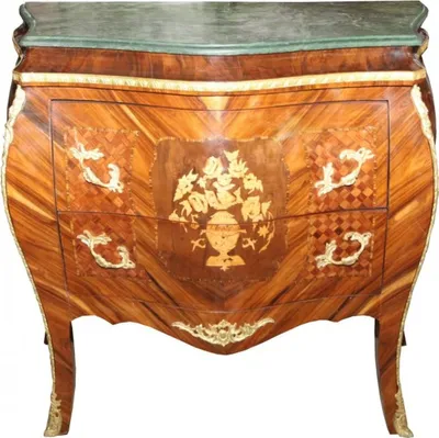 Image de Commode baroque Casa Padrino en bois de noyer, de couleur marron, avec plateau en marbre vert foncé - Commode de luxe avec 2 tiroirs, largeur 107 cm