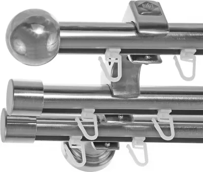 Produktbild von Innenlauf Edelstahl Look Gardinenstange 20mm Wandträger 3-läufig mit Kugel H60 E33E30 II+ 1x B20I
