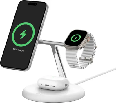 Produktbild von BELKIN BoostCharge Pro Kabellose magnetische 3-in-1-Ladestation mit Qi2 (15 W), weiß