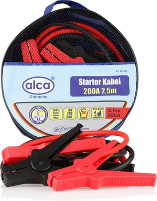 Produktbild von alca® Starthilfekabel max. 200 A - 2,51 qmm - 2 x 2,5 m - Vollkupferkabel - runde Aufbewahrungstasche - Rot & Schwarz