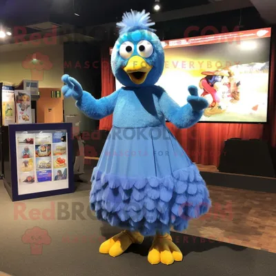 Produktbild von Blaues REDBROKOLY Huhn Maskottchen kostüm gekleidet in einen Maxirock und Anstecknadeln
