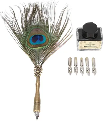 Immagine prodotto di Dip Pen, Peacock Feather Stationery Gift Box Bella Aspetto penna Quill il meglio per un'amicizia regali studente