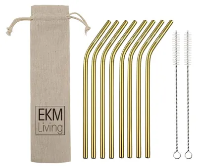 Immagine prodotto di EKM Living set di 8 cannucce in acciaio inossidabile piegate in oro GmbH, cannucce per bere, a prova di rottura, riutilizzabili, lavabili in lavastoviglie, senza plastica (piegate in oro, 8)