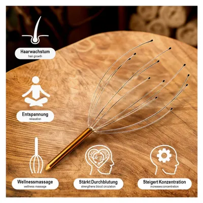 Produktbild von 2x Kopfmassage Spinne - Kopfmassagegerät 24 cm - Kopfkrauler, Massagespinne zur Entspannung - Akupressur für bessere Schlafqualität, Haarwachstum, Glücksgefühl (2 Stück - bronzefarben)