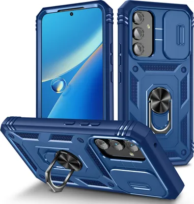 Produktbild von Galaxy A54 Hülle, Schiebe Kamera Schutz Stoßfest Schutzhülle mit Ringhalterung Ständer für Samsung Galaxy A54 Blau
