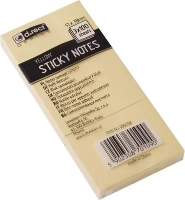 Obrázok produktu pre Samolepiace bločky 51x38mm žlté D.RECT