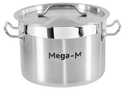 Zdjęcie produktu dla Garnek gastronomiczny niski ze stali nierdzewnej z pokrywką Mega-M PRO 8l 28x13 cm