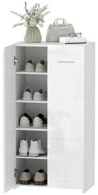 Produktbild von Schuhregal mit 5 verstellbaren und herausnehmbaren Ablagen, Holz, 55 x 36 x 108 cm, Hochglanzwei?