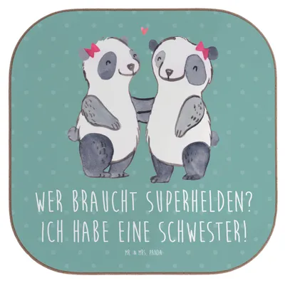 Produktbild von Mr. & Mrs. Panda Untersetzer Glas Liebe Schwester - Meeresbrise - Geschenk, Bewunderung, Unterstützung, Tassen, Familiengeschenk, Coaster, für Gläser, Familie, Handarbeit