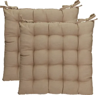 Two beige seat cushions are shown side-by-side against a white background.