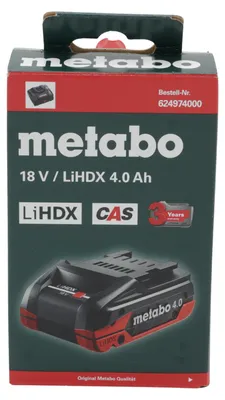 Obrázek produktu pro Metabo 624974000, Baterie, Lithium-iontový vysokohustotní akumulátor (LiHD), 4 Ah, 18 V, Metabo, Černá, Červená