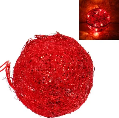Image de Boule Lumineuse Suspendue En Sisal Rouge 15 Cm