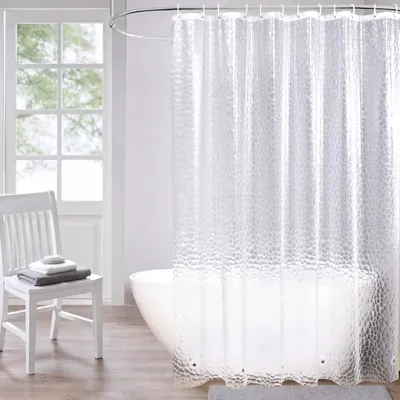 Productafbeelding van Transparante douchegordijn, 180x180 cm, met 5 magneten aan de onderkant, waterdicht EVA douchegordijn met 3D-patroon en 12 douchegordijnringen, schimmelwerend voor badkuip en badkamer.