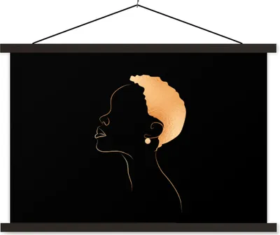 Produktbild von MuchoWow® Textilposter Frau - Strichzeichnung - Schwarz - Gold 60x40 cm mit schwarzem Rahmen - Hölzernes