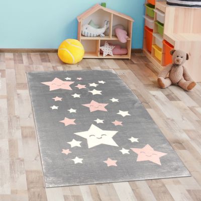 Teppich Mädchen Sterne flauschig in anthrazit, rosa weiß Größe - 80 x 150 cm