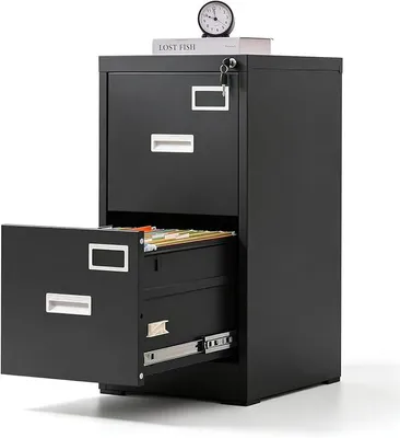 Produktbild von Aktenschrank, A4 Rollcontainer Aktenschrank mit 2 abschließbare Schubladen | Metall Vertikal Hängeregisterschränke, Druckerständer, Büroschrank für Homeoffice, für Hängemappen