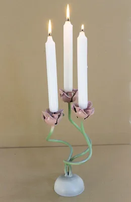 Obrázok produktu pre Ružový svietnik Kovový svietnik 27 cm na 3 sviečky