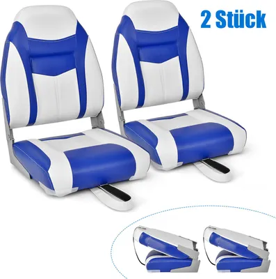 Produktbild von GOPLUS Bootssitz 2er Set, Bootsstuhl klappbar mit gepolstertem Sitz, hoher Rückenlehne, bequemer Steuerstuhl für Boot Yachten (Blau)