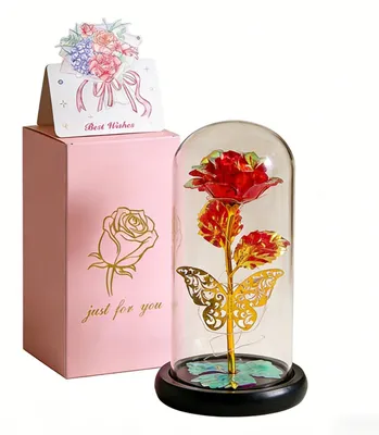 Ewige Rose mit LED in Glaskuppel – Geschenk für Muttertag
