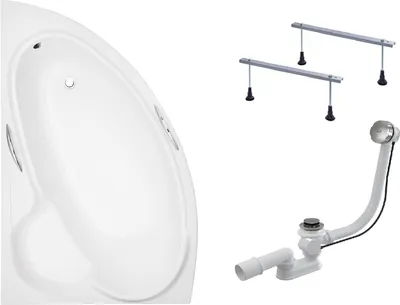 Produktbild von BADLAND Eckbadewanne Badewanne Bianka LINKS 150x95 mit Ablaufgarnitur und Füßen GRATIS ohne Verkleidung