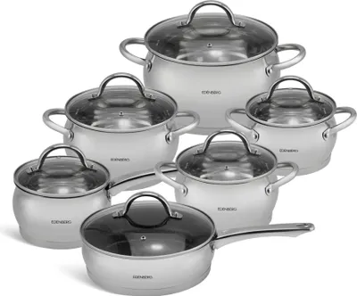 Produktbild von Edenberg Modern 12-teiliges Topfset aus Edelstahl, Topfset Induktion, Töpfe & Pfannen beschichtet, Kochtopf Set|induktions Töpfe Set, Kochtöpfe EB4052