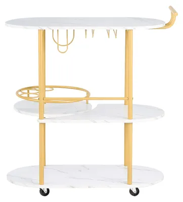 Immagine prodotto di Carrello bar SucceBuy con 3 ripiani, carrello di servizio con portabottiglie per vino e portabicchieri, carrello moderno con ruote per cucina e bar domestico, capacità di carico di 20 kg per ripiano, dimensioni: 835 x 400 x 864 mm, ideale per soggiorni eda pranzo, colore: oro