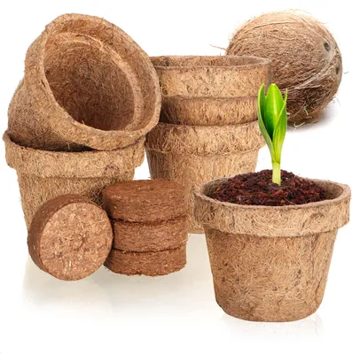 Produktbild von com-four® 10-teiliges Kokosanzucht-Set - biologisch abbaubare Kokosscheiben im Topf - Anzuchthilfe aus 5 Quelltabs und 5 Töpfen - Pflanzschalen aus Kokosfaser - Anzuchtunterstützung für Samen