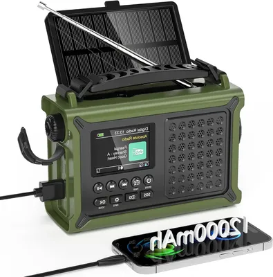 Obrázek produktu pro Nouzové rádio – Přenosné rádio – Vhodné pro kempování a outdoorové aktivity – 5 zdrojů napájení – Baterie s kapacitou 12000 mAh – Zelené