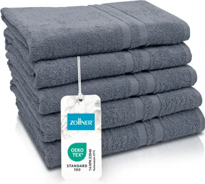 Produktbild von 5er Set Duschtücher, 70x140 cm, 100% Baumwolle, grau