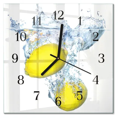 Produktbild von Tulup Glasuhr Wanduhr Küchenuhr Echt-Glas 30x30 cm Modern Dekorativ Geräuschlos Schwarzen Zeigern - Zitronen in Wasser