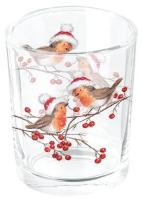 Produktbild von Teelichthalter Glas 6,5 cm Weihnachten Advent Vögel Robins Deko Weihnachten