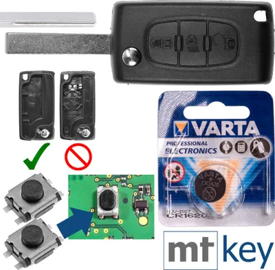Produktbild von Repair Reparatur Satz Autoschlüssel Funk Fernbedienung Austausch Gehäuse mit 3 Tasten + HU83 Rohling + Batterie kompatibel mit Citroen C4 I Grand Picasso C5 III Break