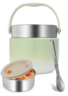 Isolierte Edelstahl-Lunchbox 1200ml mit Klapplöffel, Grün