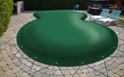 Produktbild von AirDeluxe® Aufblasbare achtform Poolabdeckung (Grün RAL6005, 7,25m x 4,60m) MIT elektr. Luftpumpe, Poolplane aus LKW Plane 680 g/m² (1360g/m²) - stabile Winter Abdeckung
