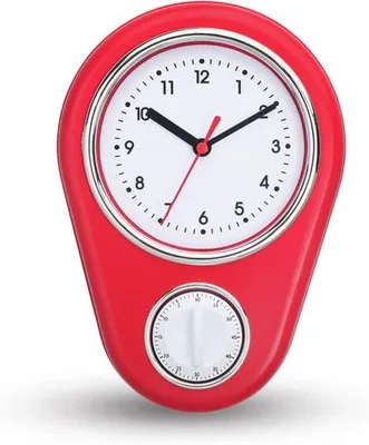 Zdjęcie produktu dla Mały zegar ścienny, 23 cm, wielofunkcyjny, nowatorski design, dokładny pomiar czasu, cicha praca, zegar kwarcowy, do kuchni rodzinnych, kolor czerwony.