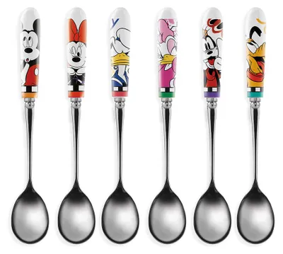 A set of six Disney character-themed spoons.