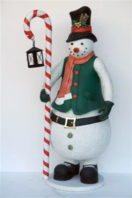 Produktbild von Schneemann mit Zuckerstange und Laterne 190cm hoch Dekorationsfigur/Werbefigur - GFK - lebensgroß - für draußen