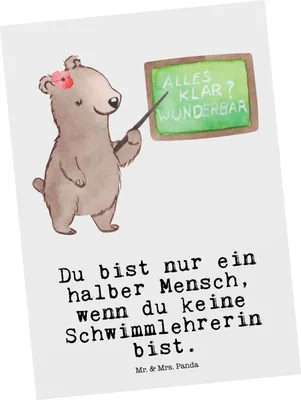Produktbild von Mr. & Mrs. Panda Postkarte Schwimmlehrerin Herz - Weiß - Geschenk, bildkarte, Schwimmbad, Grußkarte, Spruch, Beruf, Witzig, Lustig, Fotokarte, Ansichtskarten, Postkarten