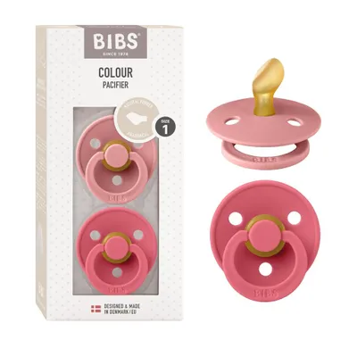 Produktbild von BIBS Colour Anatomical Schnuller 2er Pack, BPA-frei Dummy-Schnuller, Kiefergerechte Form. Naturkautschuk / Latex, Hergestellt in Dänemark, Größe 1 (0-6 Monate), Dusty Pink / Coral