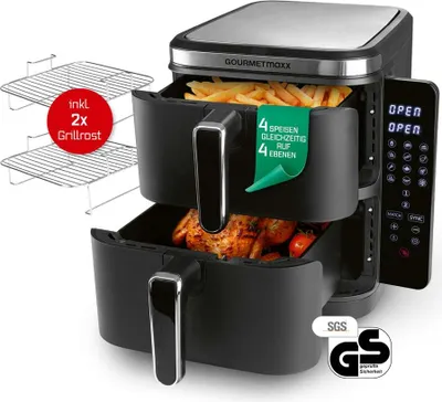 GOURMETmaxx Heißluft-Fritteuse Doppelkorb vertikal 2x 5l 2800W schwarz inkl. Grillrost