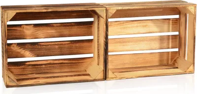 Produktbild von CHICCIE 2 Set Geflammte Obstkisten - 38 x 28 x 15cm Holzkisten Weinkisten Holz Kisten Apfelkisten Obstkiste Gebrannt