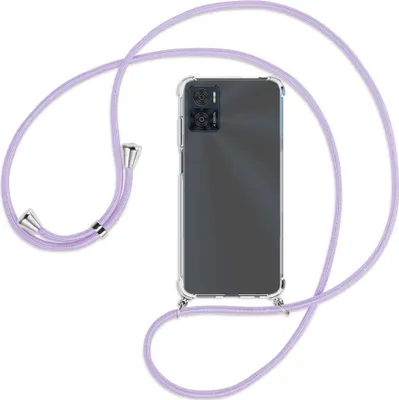 Produktbild von Handykette Backcover-Schutzhülle mit Band (Metall silberfarben) für Motorola Moto E22, Moto E22i 4G - violett