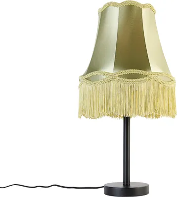 Produktbild von QAZQA - Klassisch I Antik Klassische Tischlampe schwarz mit Granny-Schirm grün 30 cm - Simplo I Wohnzimmer I Schlafzimmer - Textil Rund - LED geeignet E27