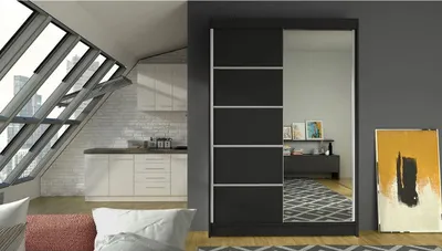 Obrázek produktu pro Vysoká šatní skříň 120 cm se zrcadlem SAMANRE 3 - černá