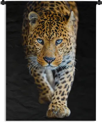 Produktbild von MuchoWow® Wandteppich Wandbehang Leopard - Tiere - Porträt - Wildtiere - Schwarz 120x160 cm Tapisserie Dekoration Wandtuch - Wohnzimmer - Moderne