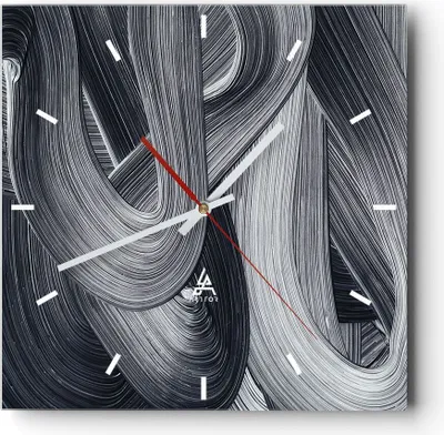 Produktbild von Wanduhr - Quadrat - Glasuhr - Farbe Pinsel Schwarz - 30x30cm - Schleichendes Uhrwerk - Lautlos - zum Aufhängen bereit - Dekoration Modern - Wanddekoration aus Glas - C3AC30x30-5024
