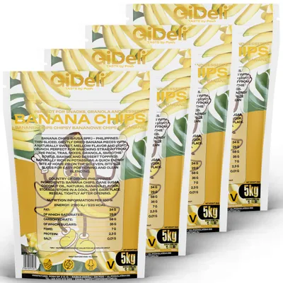 Obrázok produktu pre Banánové chipsy 20 kg, nesladené, sušené banány, bez palmového oleja, vhodné ako snack alebo do müsli. Značka: GiDeli