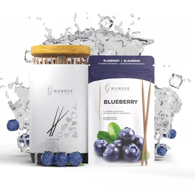 Produktbild von Wunder Zahnstocher - 1x Blaubeere Refill Wunderzahnstocher mit Geschmack  + 1 x Zahnstocherspender für deinen Lifestyle