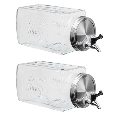 Produktbild von 2er Set Glas Getränkespender mit Zapfhahn 3l Wasserspender mit Hahn Saft Cocktail Spender Dispenser Saftspender Retro Glaskrug Getränke